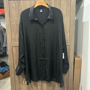 NWT Old Navy 3X Button Shirt Black Satin Long Sleeve